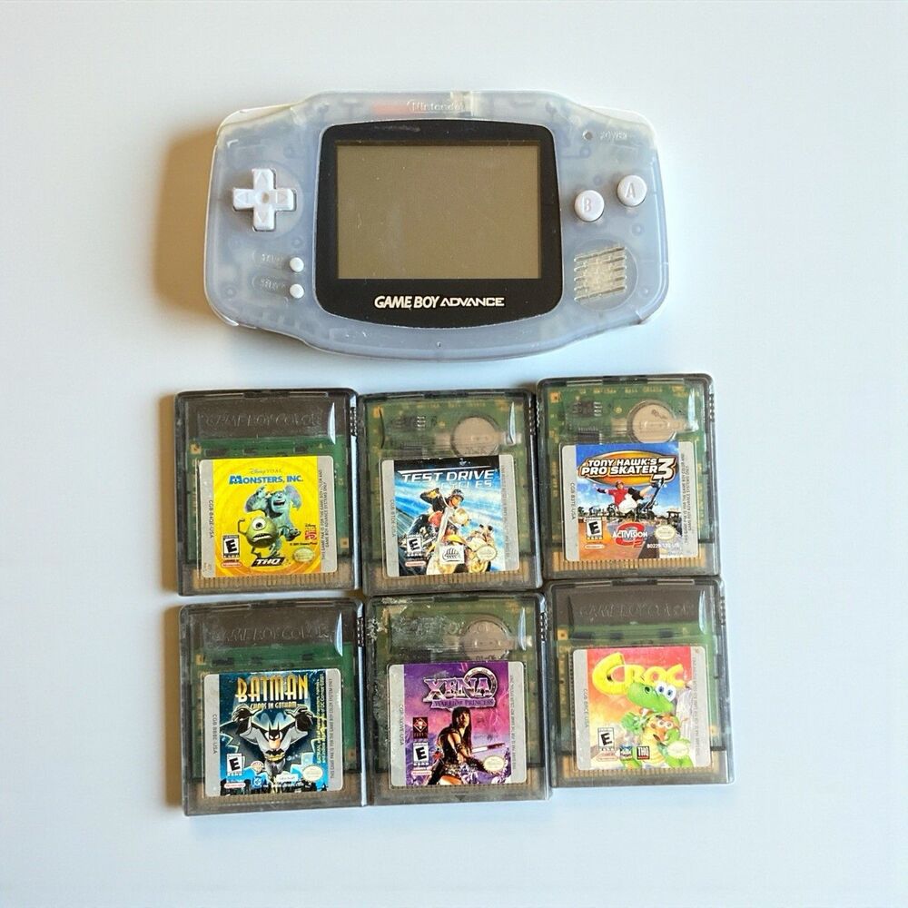 Nintendo Game Boy Advance Console System - Clear Glacier & 6 Games